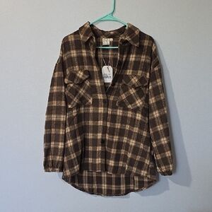 Grace And Emma Brown Plaid Shacket